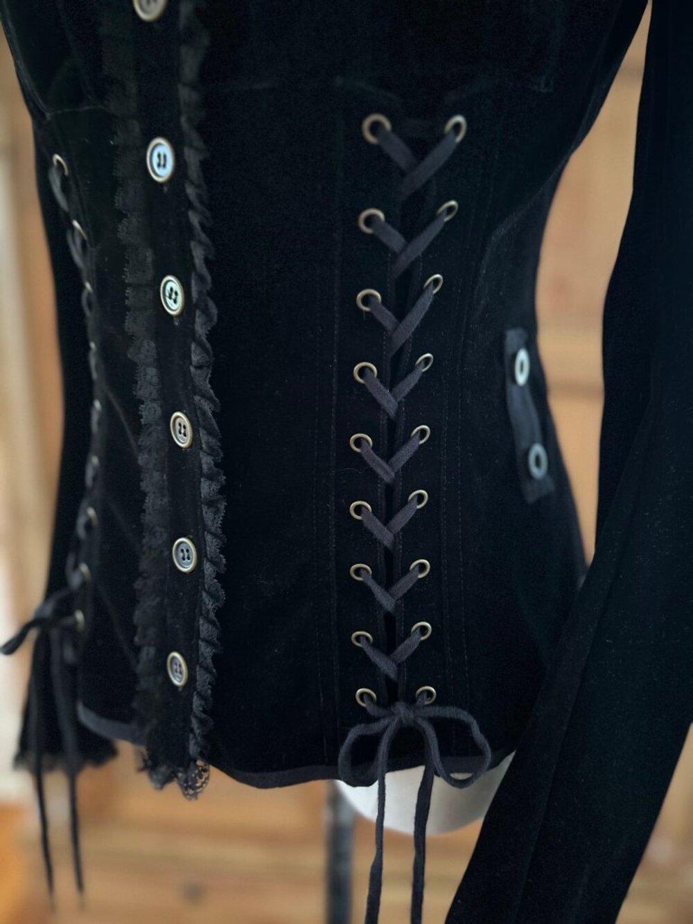 ***SOLD***Vintage Betsey Johnson Button Corset Velvet Blouse/Jacket - Picture 5 of 13